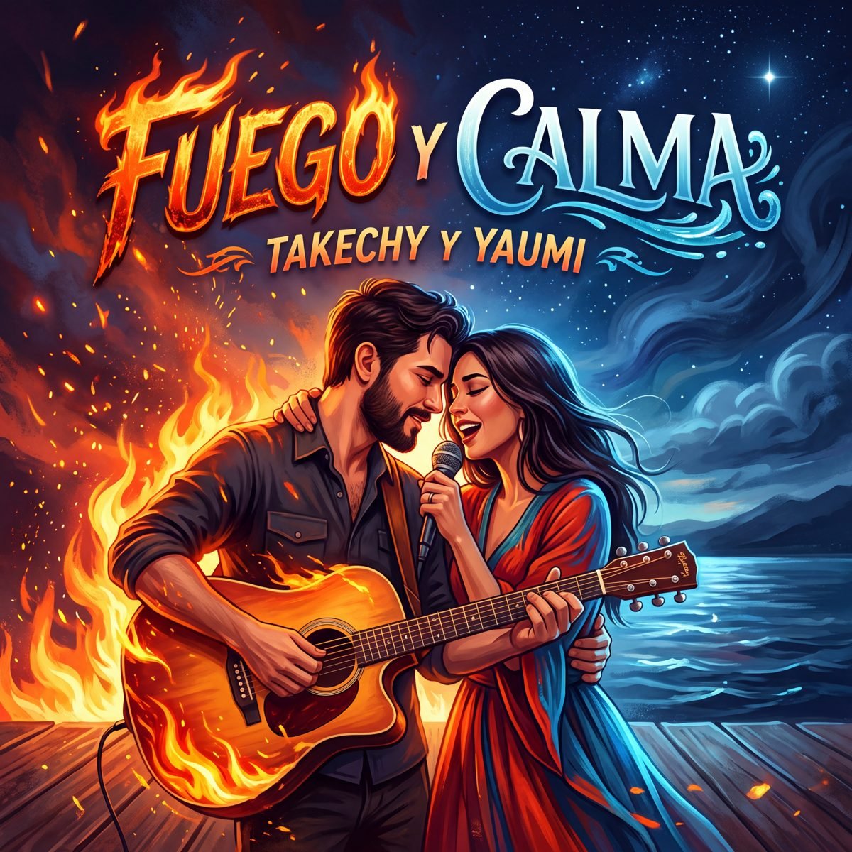 Portada del tema Fuego y Calma, colaboración de Takechy y Yaumi